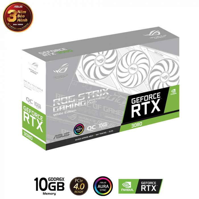 VGA Asus ROG Strix GeForce RTX 3080 White OC Edition 10GB GDDR6X