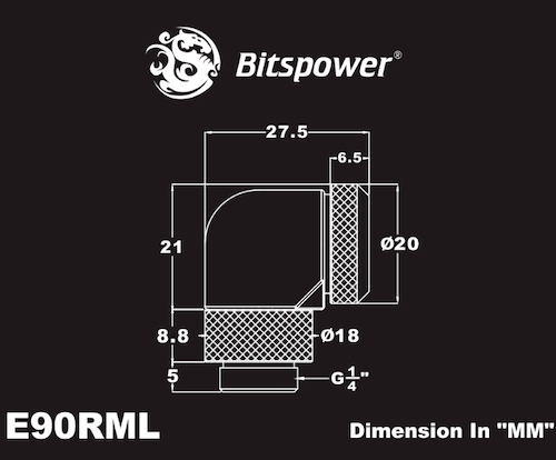 Bitspower Fitting Nối Góc 90 Cắm Ống OD12MM (True Brass)